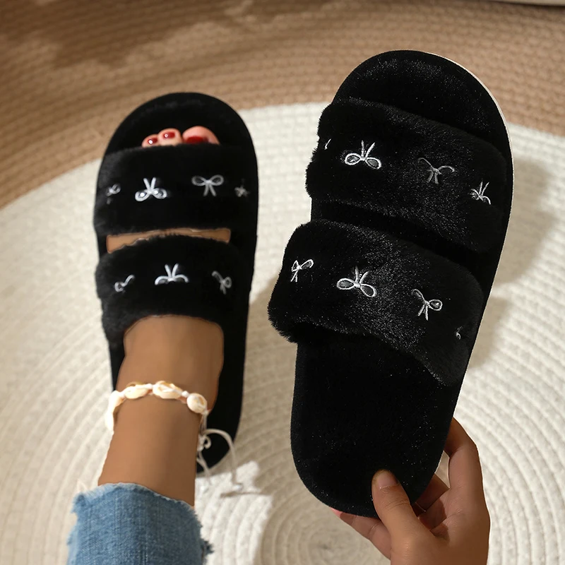 Women'S Fashion Korea - Pantuflas de moda con lazo bordado