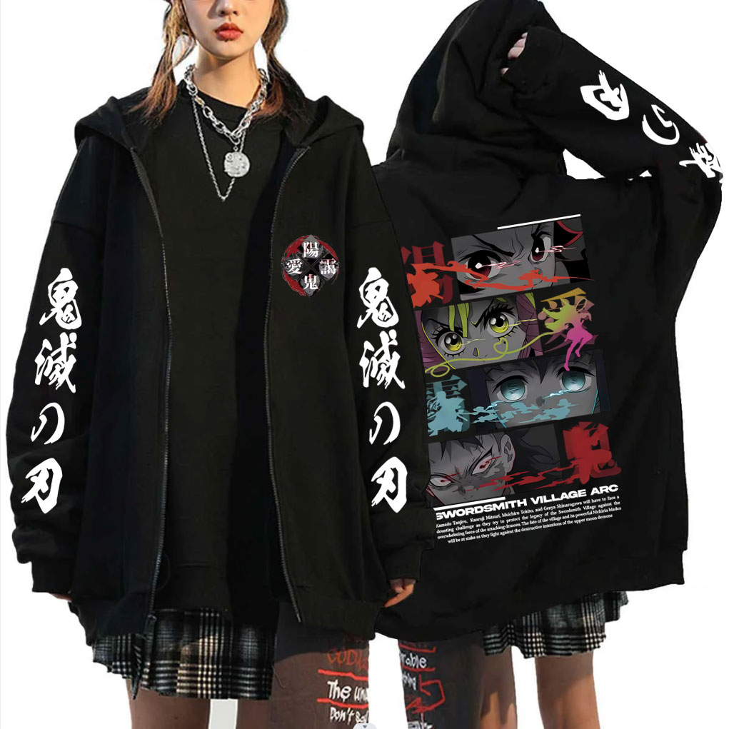Women'S Fashion Zip Hoodie - Anime hombres mujeres Demon Slayer Kamado