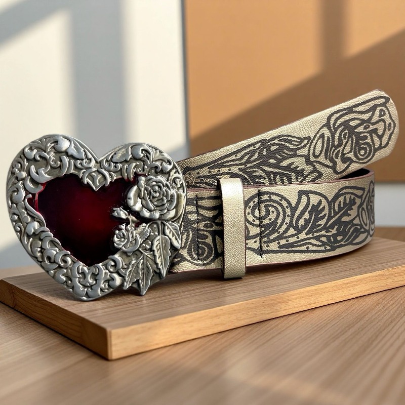Women'S Fashion Edgy - Cinturón de Mujer con Corazón Rojo