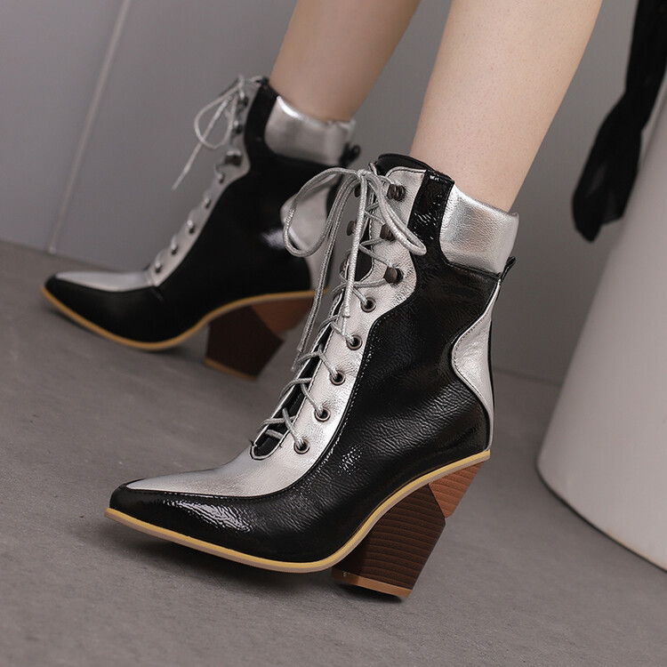Women'S Fashion Edgy - Botines de cuero bicolor con franjas