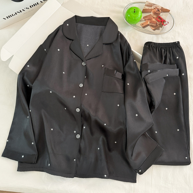 Women'S Fashion Pajamas - Pijamas de seda de hielo negros
