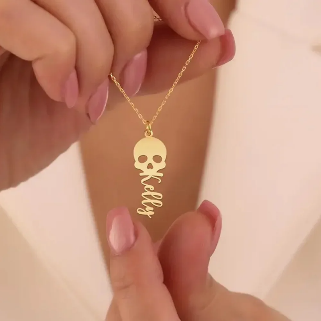 Women'S Fashion Edgy - Collar de calavera personalizado con nombre