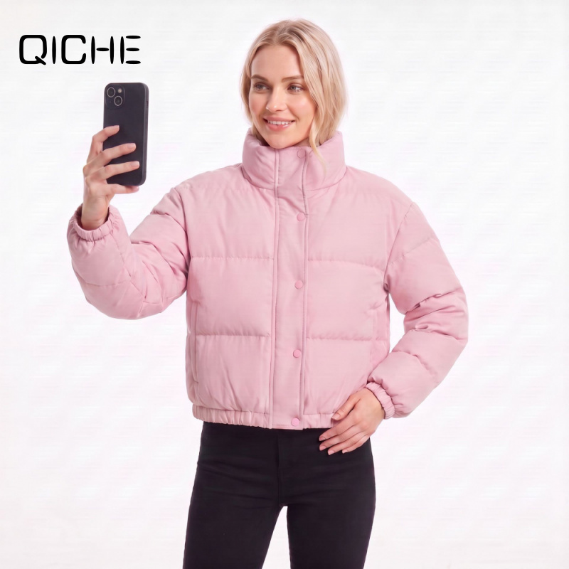 Women'S Fashion Petite - Chaqueta Acolchada Corta con Cuello Alto
